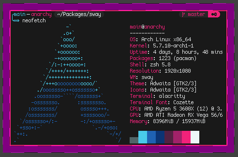 Terminal application with borders consisting of experimental magenta and black pixels